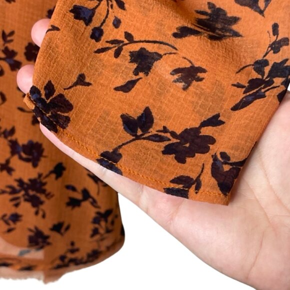 KIMCHI BLUE | Rust Orange Long Sleeve Floral Above the Knee Shift Dress | Size S - Picture 6 of 14